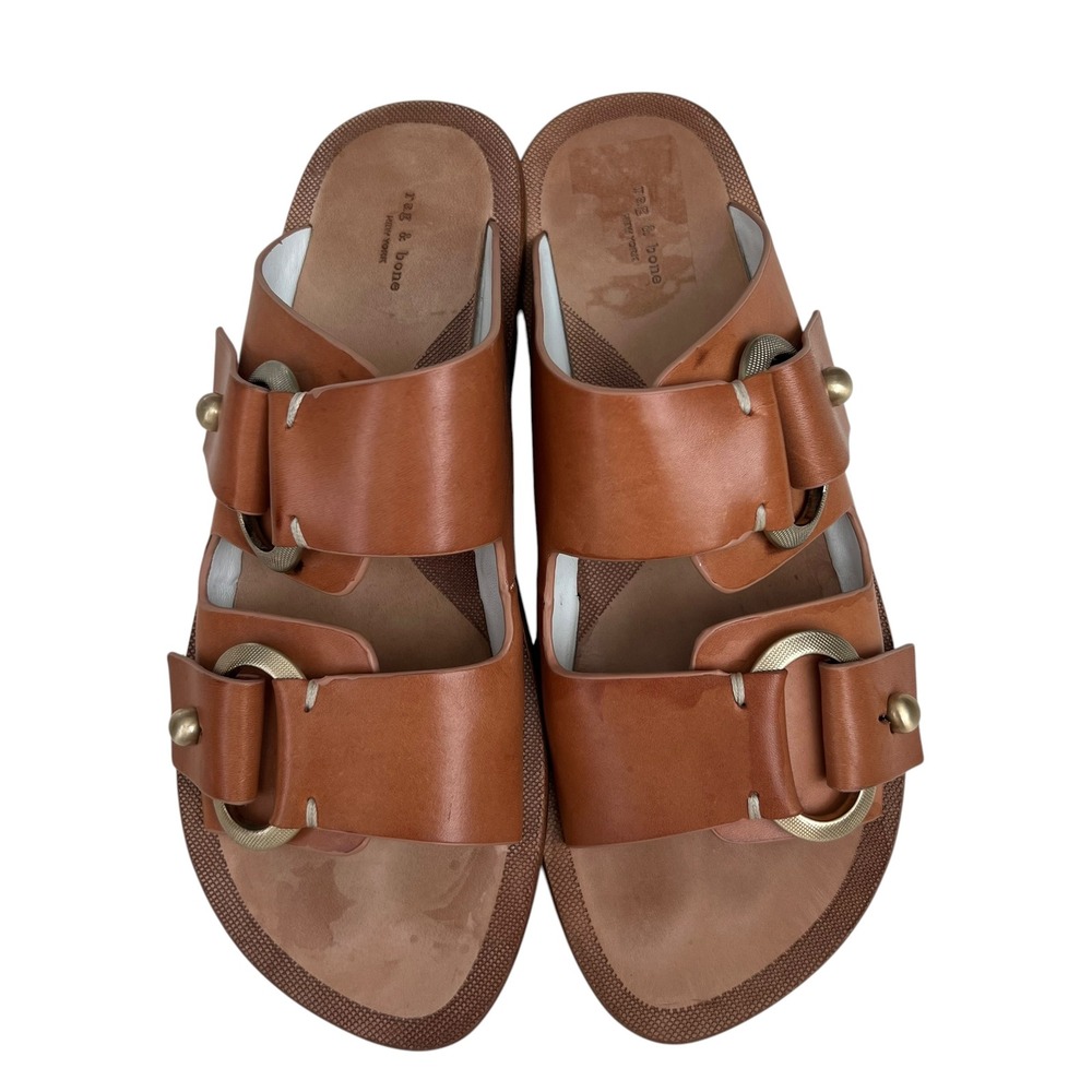 Rag and Bone Avost Leather Buckle Strap Sandal Carmel Brown SZ 38.5 - Picture 3 of 6